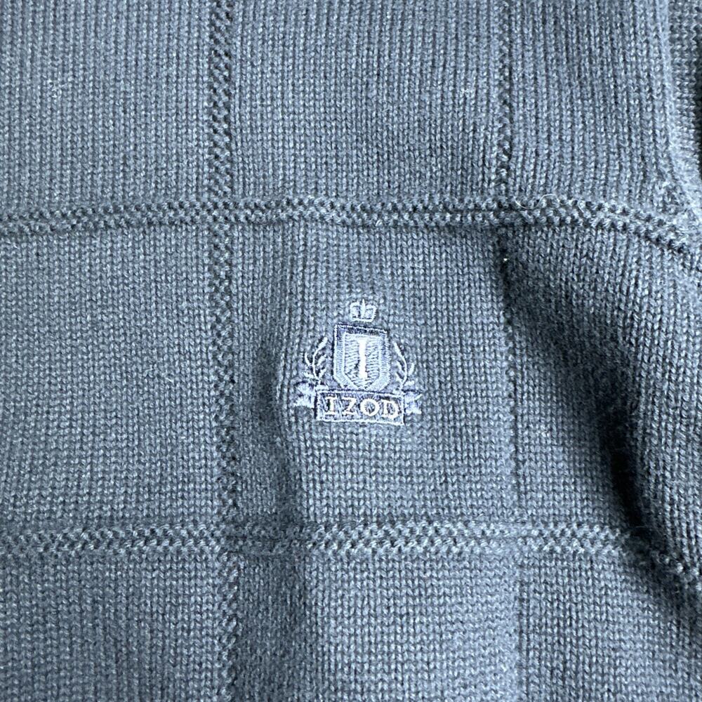 Vintage IZOD Sweater Mens Medium Navy Blue Textured Knit Crewneck Fisherman 90s - Picture 5 of 9